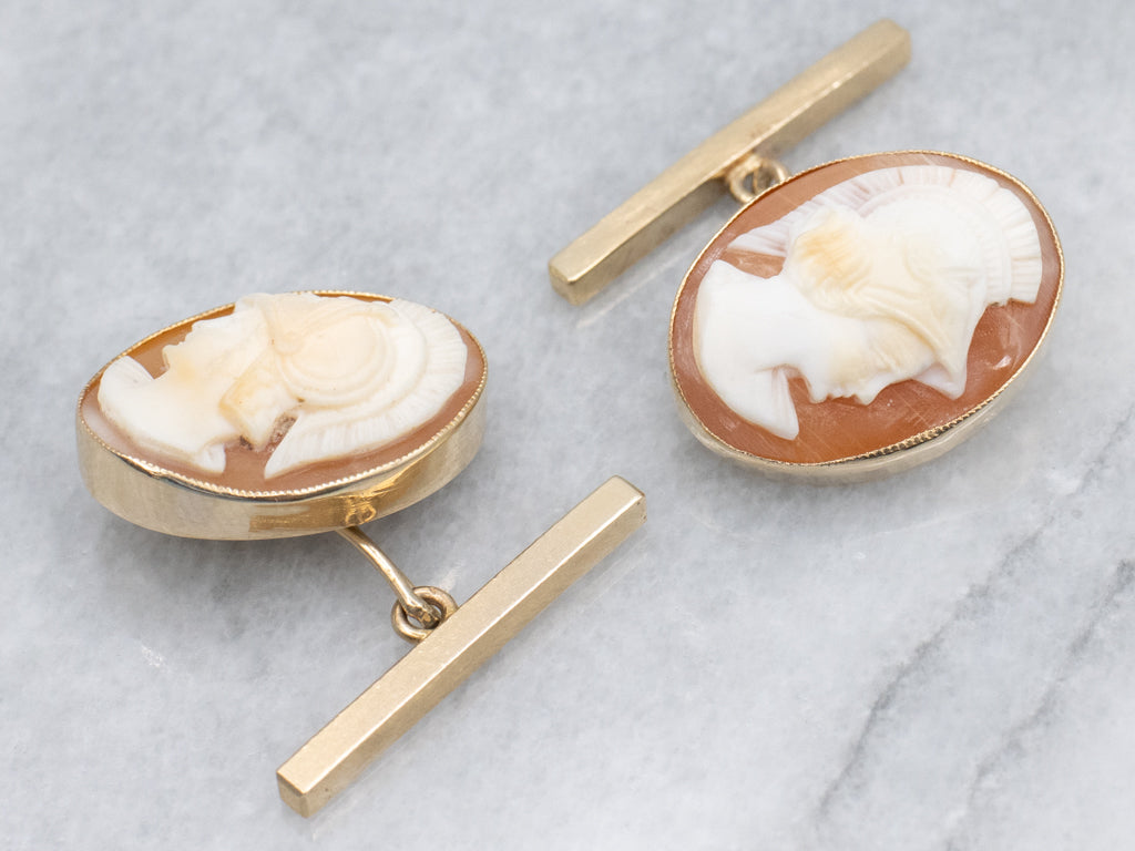 Roman Soldier Vintage Gold Cameo Cufflinks