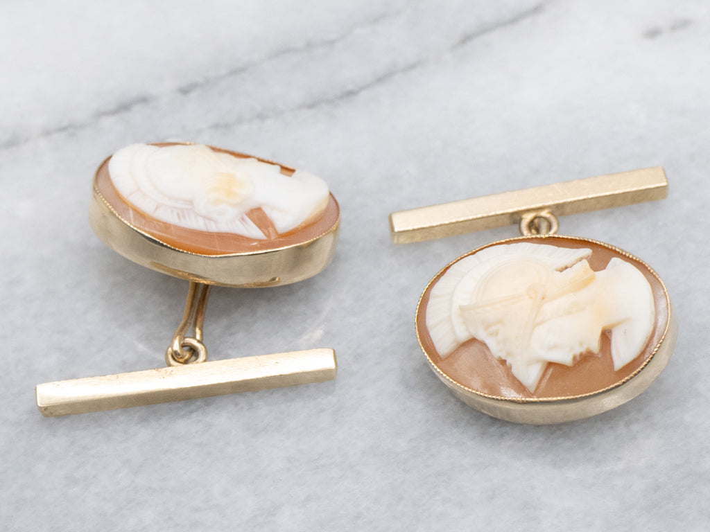 Roman Soldier Vintage Gold Cameo Cufflinks