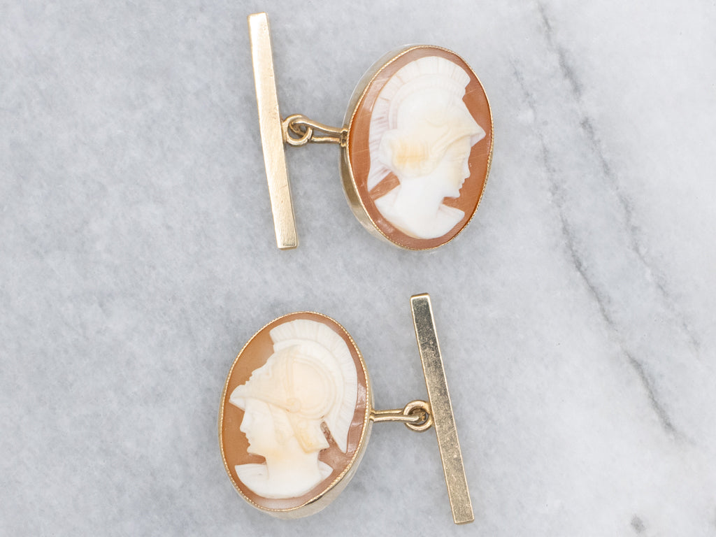 Roman Soldier Vintage Gold Cameo Cufflinks