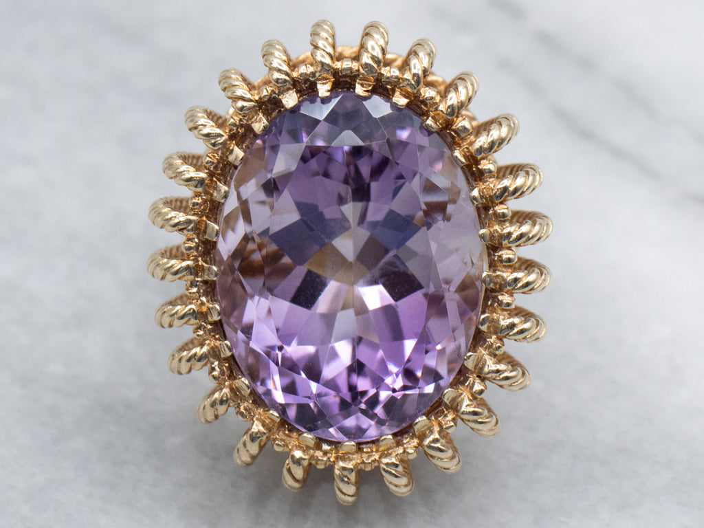Oversized Amethyst and Gold Statement Ring