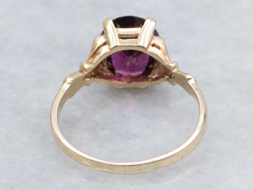 1940s Rhodolite Garnet and Gold Solitaire Ring