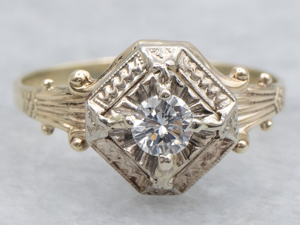 Mix-Era Two-Tone Gold Diamond Solitaire Engagement Ring