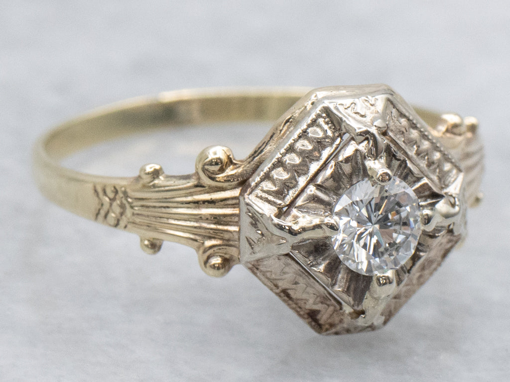 Mix-Era Two-Tone Gold Diamond Solitaire Engagement Ring
