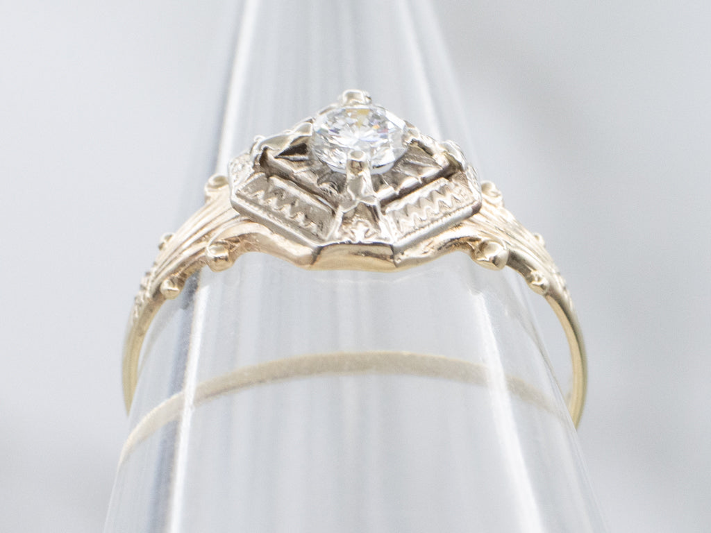 Mix-Era Two-Tone Gold Diamond Solitaire Engagement Ring