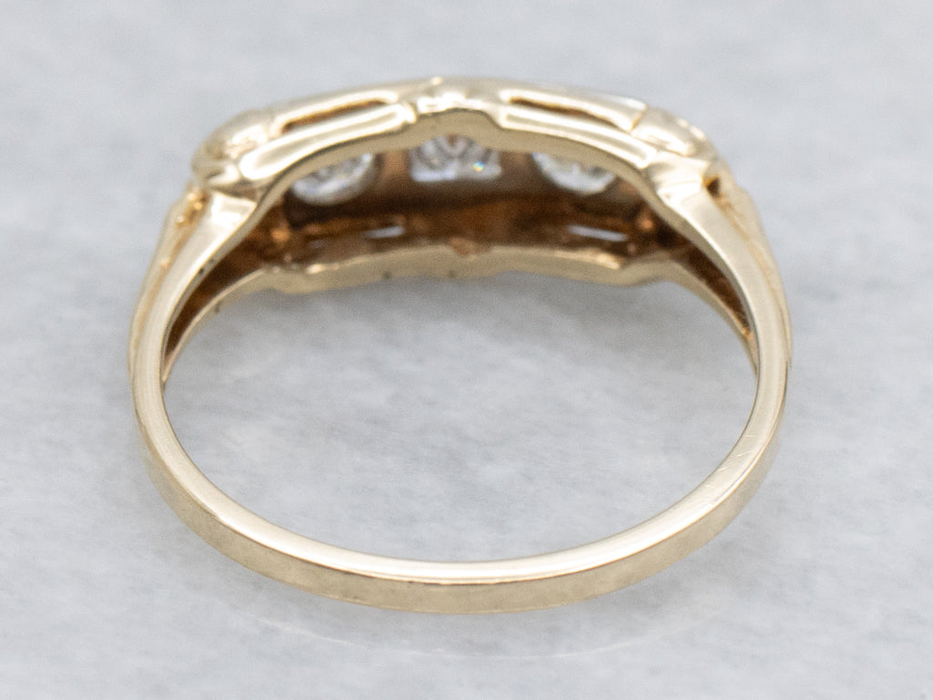 Mix-Cut Diamond Retro Two-Tone Gold Engagement Ring