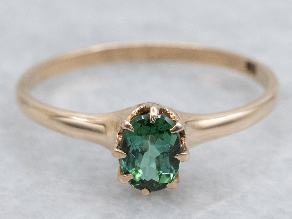 Antique Eight-Prong Green Tourmaline Solitaire Ring