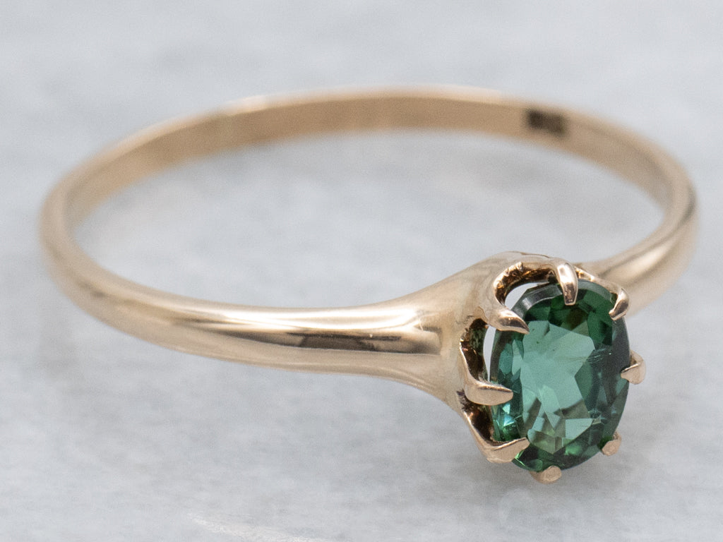 Antique Eight-Prong Green Tourmaline Solitaire Ring