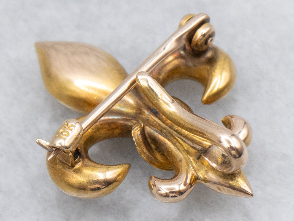 Victorian Fleur-de-Lis Seed Pearl Yellow Gold Watch Pin