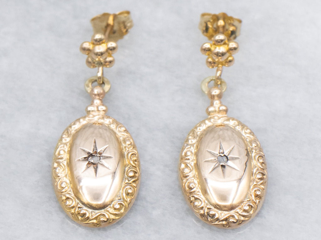 Floral Rose Cut Diamond Cufflink Conversion Starburst Drop Earrings