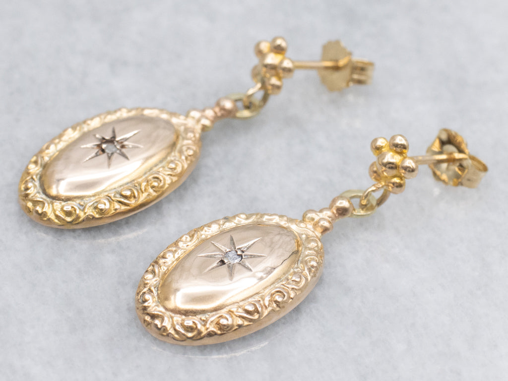 Floral Rose Cut Diamond Cufflink Conversion Starburst Drop Earrings