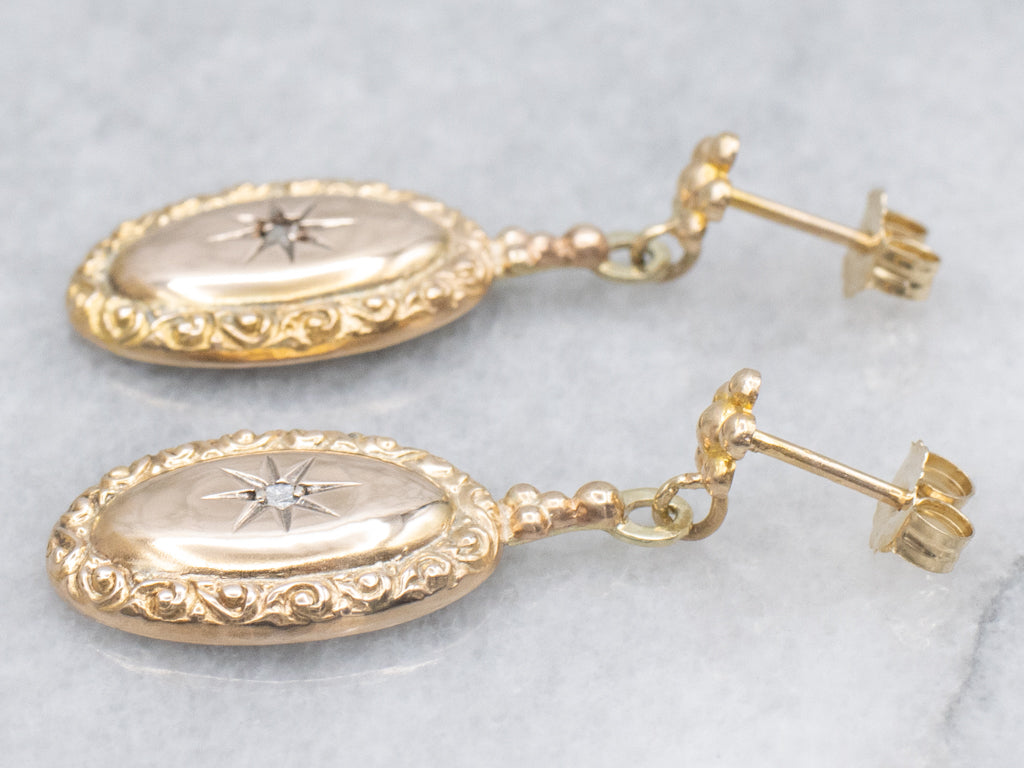Floral Rose Cut Diamond Cufflink Conversion Starburst Drop Earrings