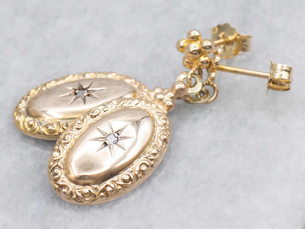 Floral Rose Cut Diamond Cufflink Conversion Starburst Drop Earrings