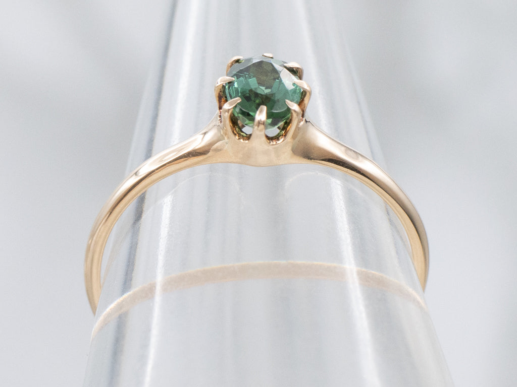 Antique Eight-Prong Green Tourmaline Solitaire Ring