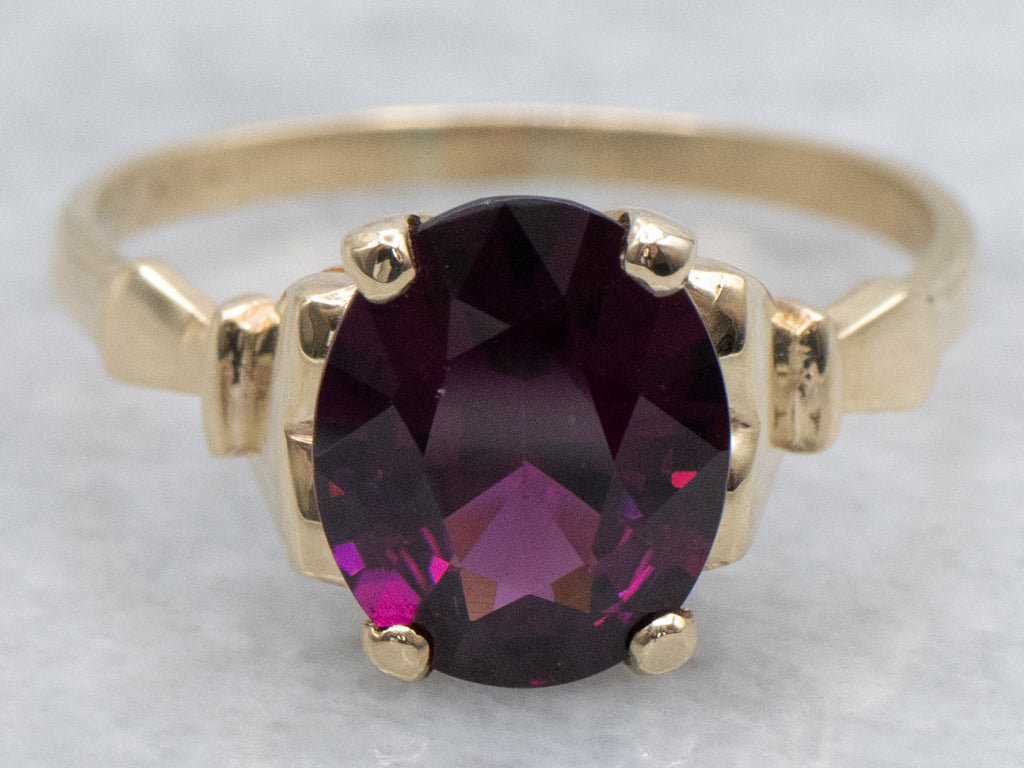 1940s Rhodolite Garnet and Gold Solitaire Ring