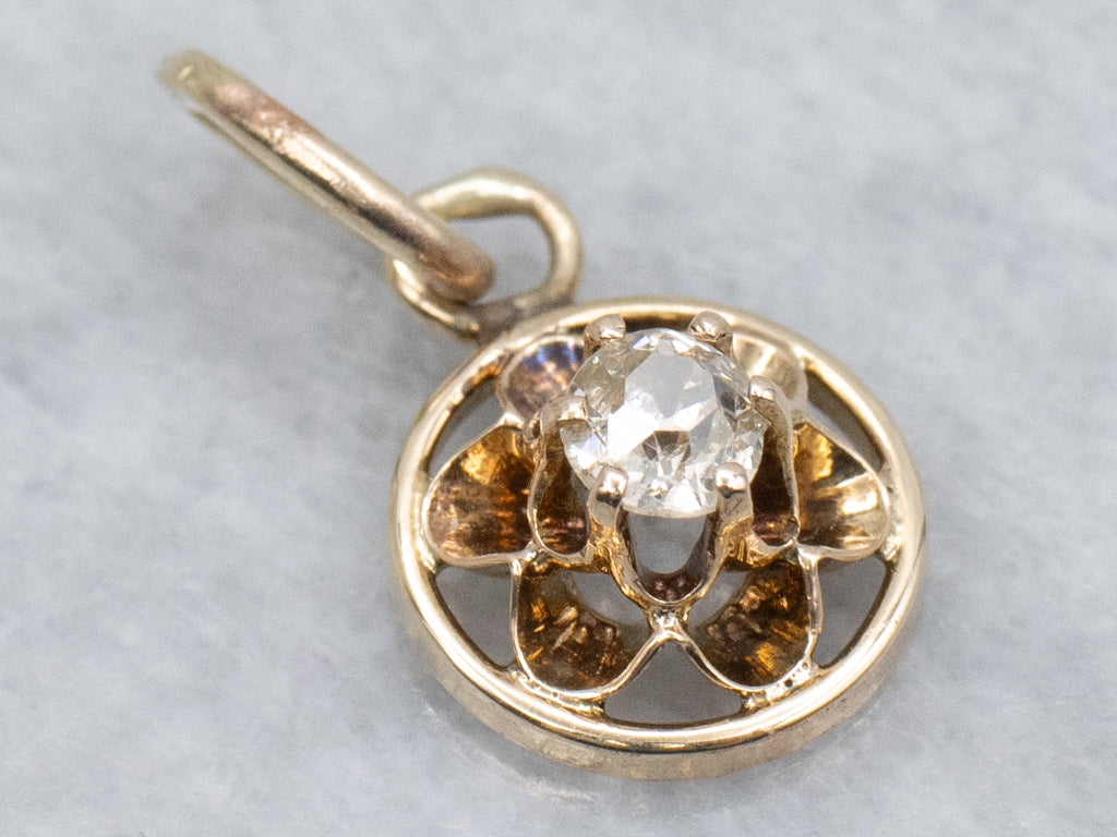 Buttercup-Set Old Mine Cut Diamond Stickpin Conversion Pendant