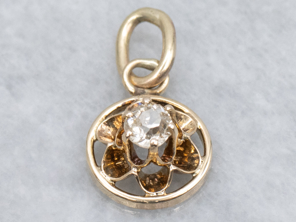 Buttercup-Set Old Mine Cut Diamond Stickpin Conversion Pendant