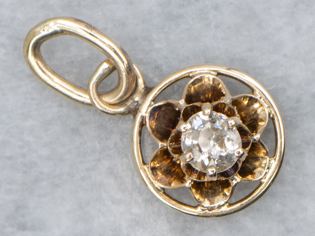 Buttercup-Set Old Mine Cut Diamond Stickpin Conversion Pendant