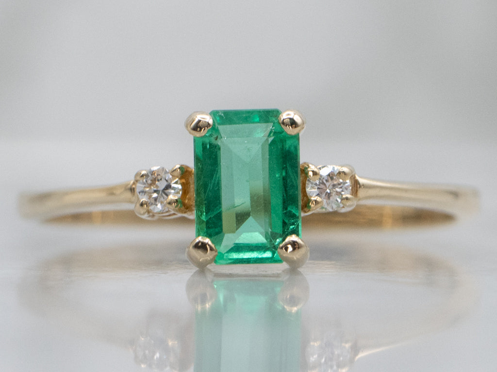 Emerald and Diamond Yellow Gold Engagement Ring