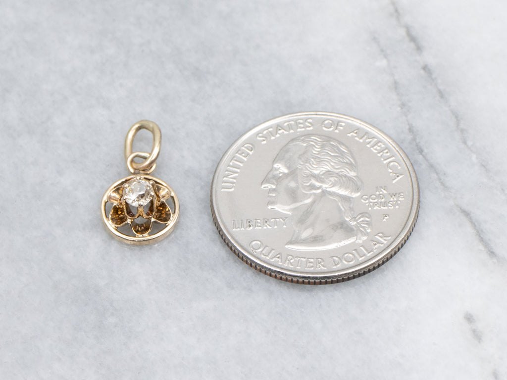 Buttercup-Set Old Mine Cut Diamond Stickpin Conversion Pendant