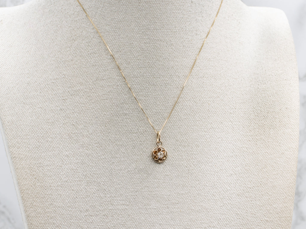 Buttercup-Set Old Mine Cut Diamond Stickpin Conversion Pendant