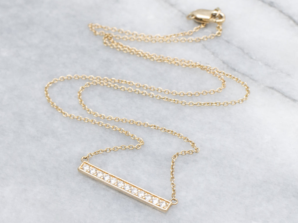 Modern Gold Diamond Bar Pendant Necklace
