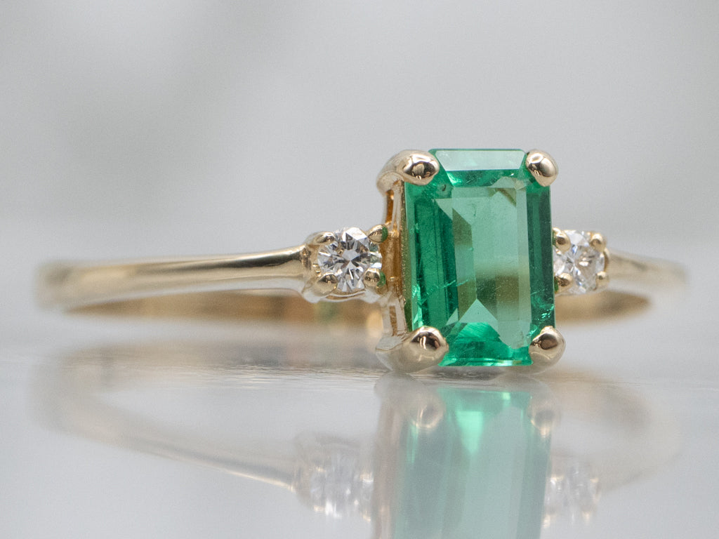 Emerald and Diamond Yellow Gold Engagement Ring