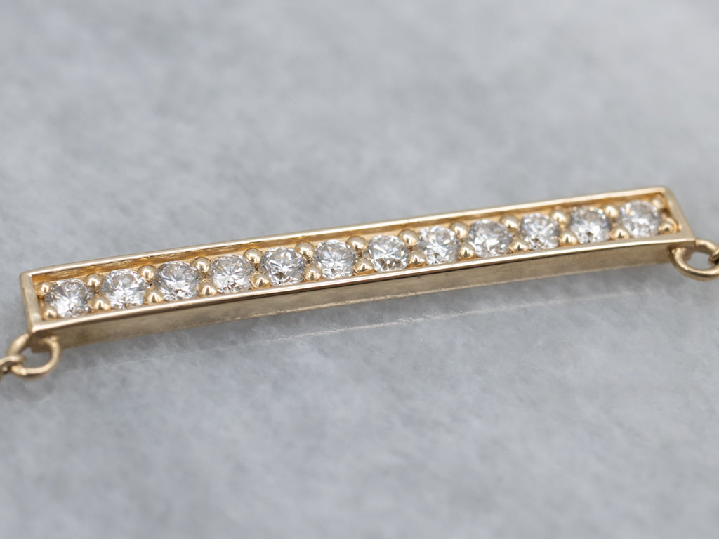 Modern Gold Diamond Bar Pendant Necklace