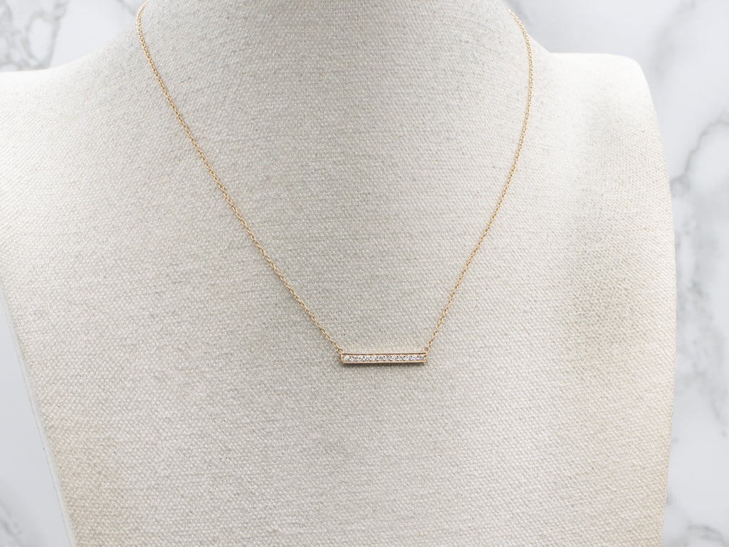 Modern Gold Diamond Bar Pendant Necklace