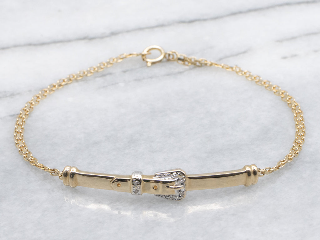 Vintage Diamond Two-Tone Gold Buckle Link Bracelet