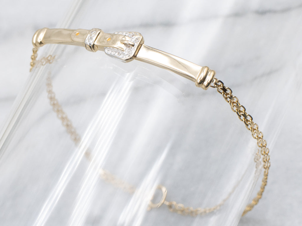 Vintage Diamond Two-Tone Gold Buckle Link Bracelet