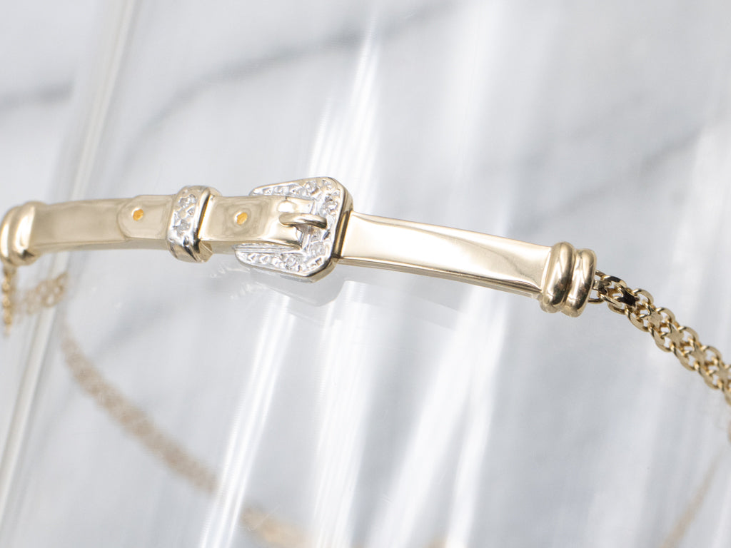 Vintage Diamond Two-Tone Gold Buckle Link Bracelet