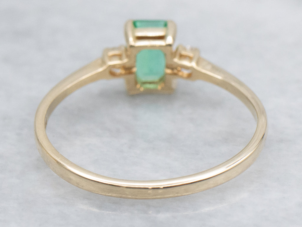 Emerald and Diamond Yellow Gold Engagement Ring