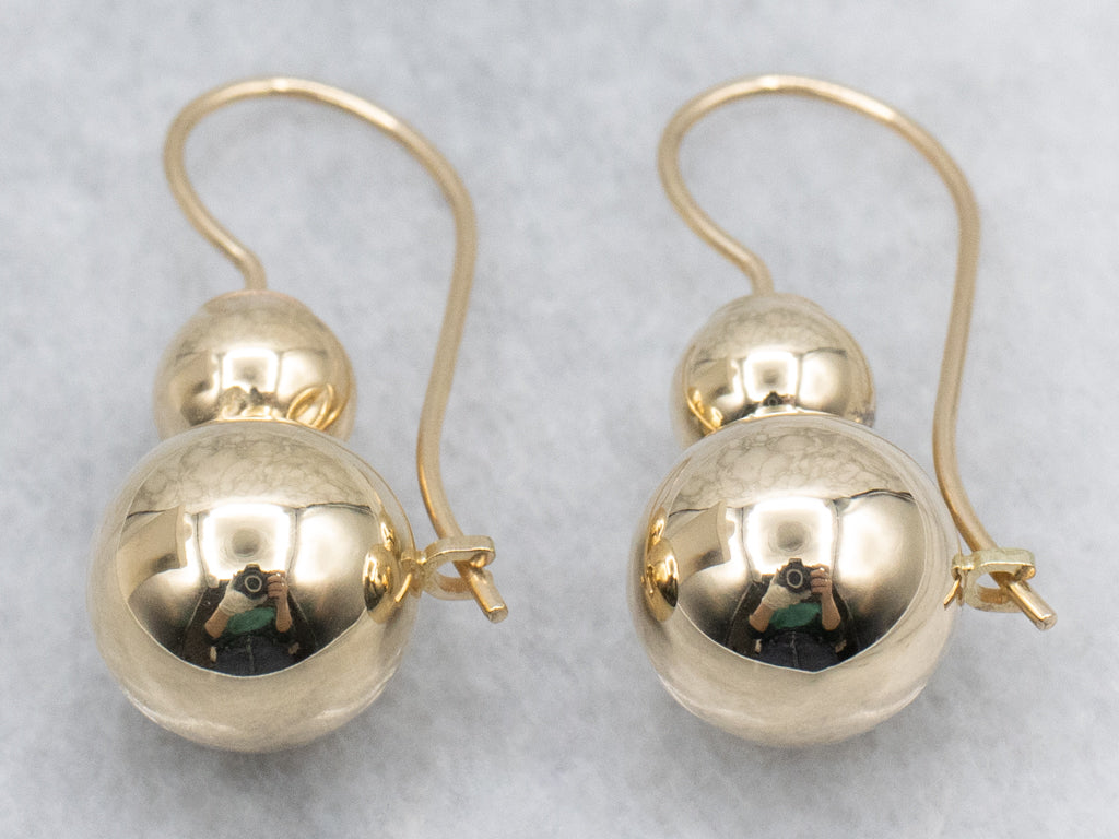 Polished Gold Double Ball Drop Earrings