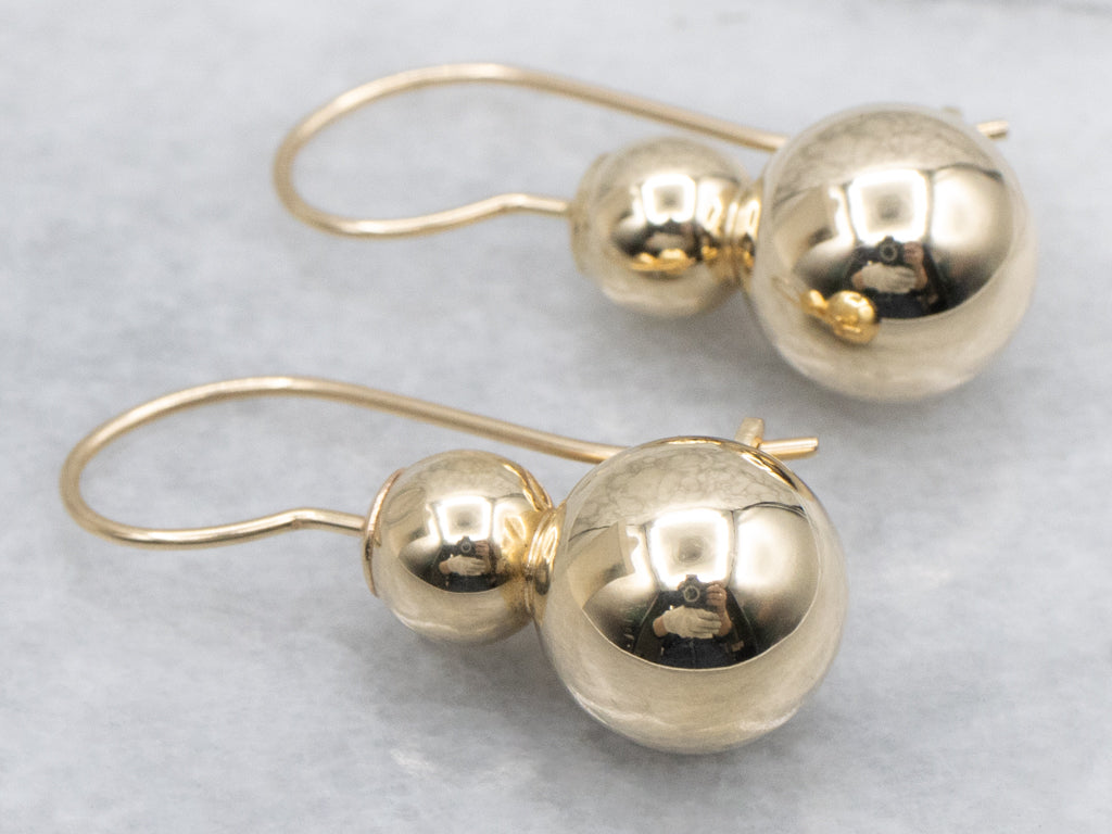 Polished Gold Double Ball Drop Earrings