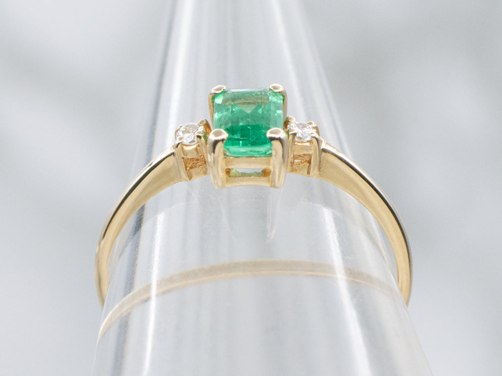 Emerald and Diamond Yellow Gold Engagement Ring