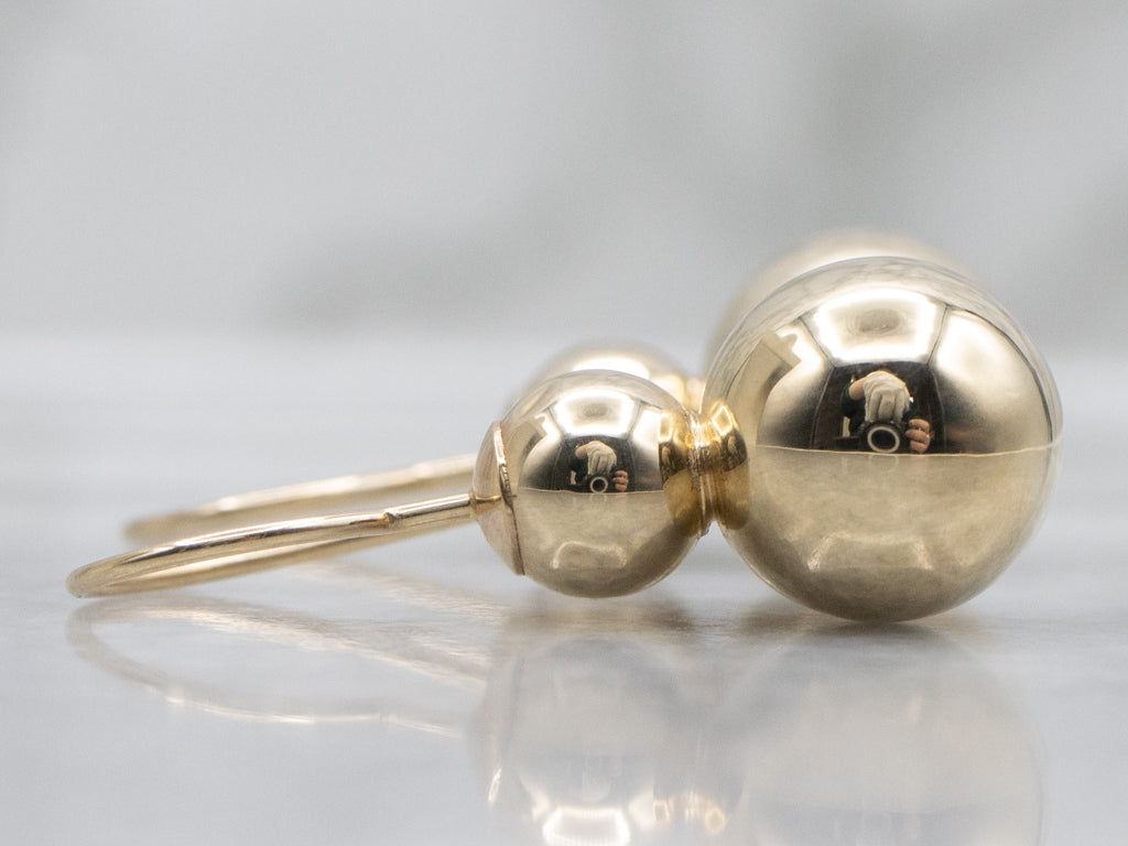 Polished Gold Double Ball Drop Earrings