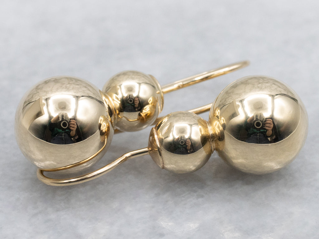 Polished Gold Double Ball Drop Earrings