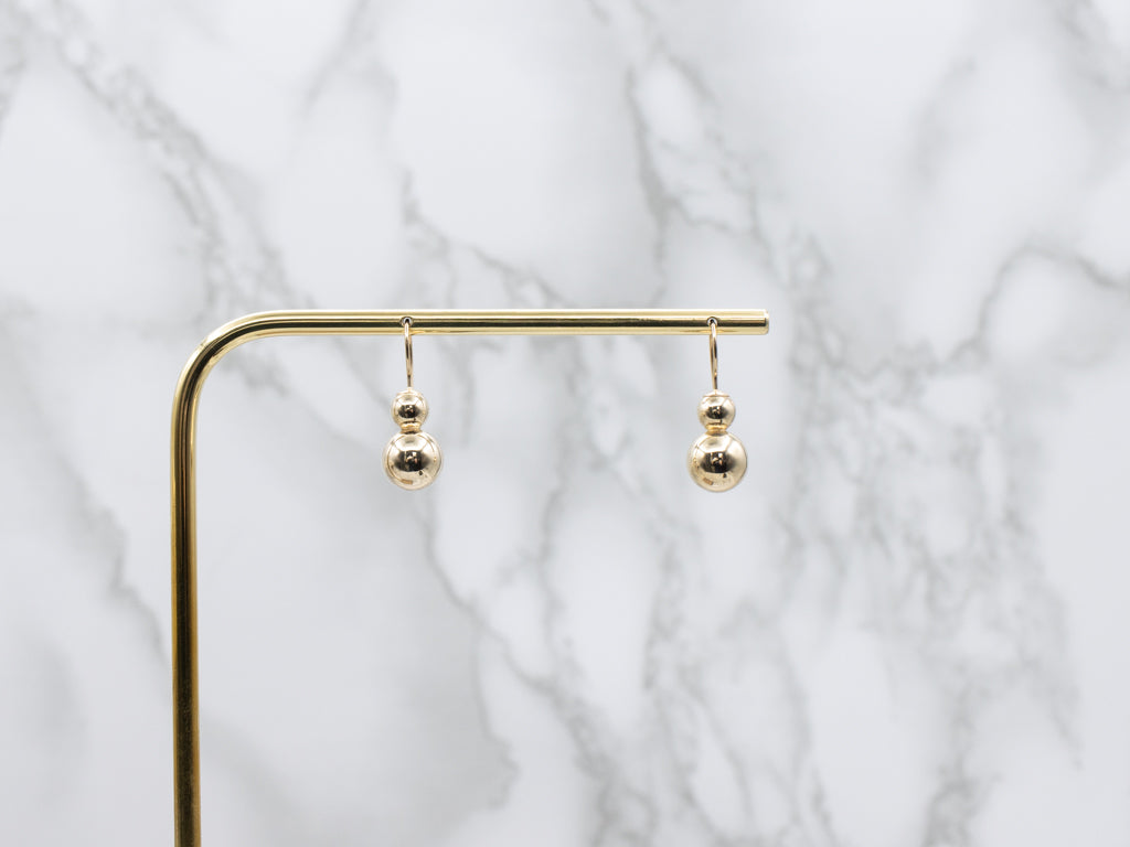 Polished Gold Double Ball Drop Earrings