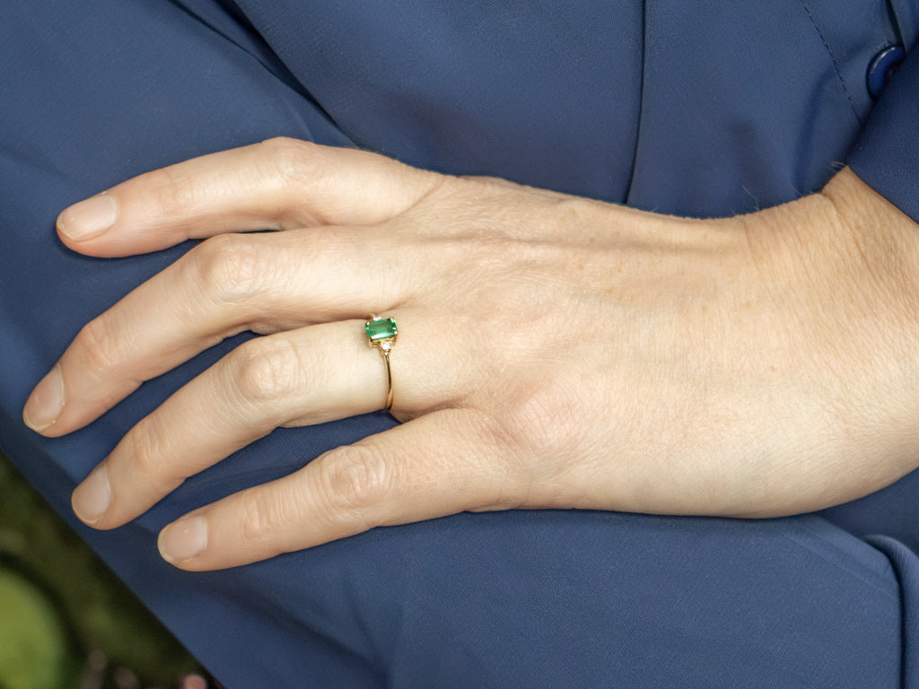Emerald and Diamond Yellow Gold Engagement Ring