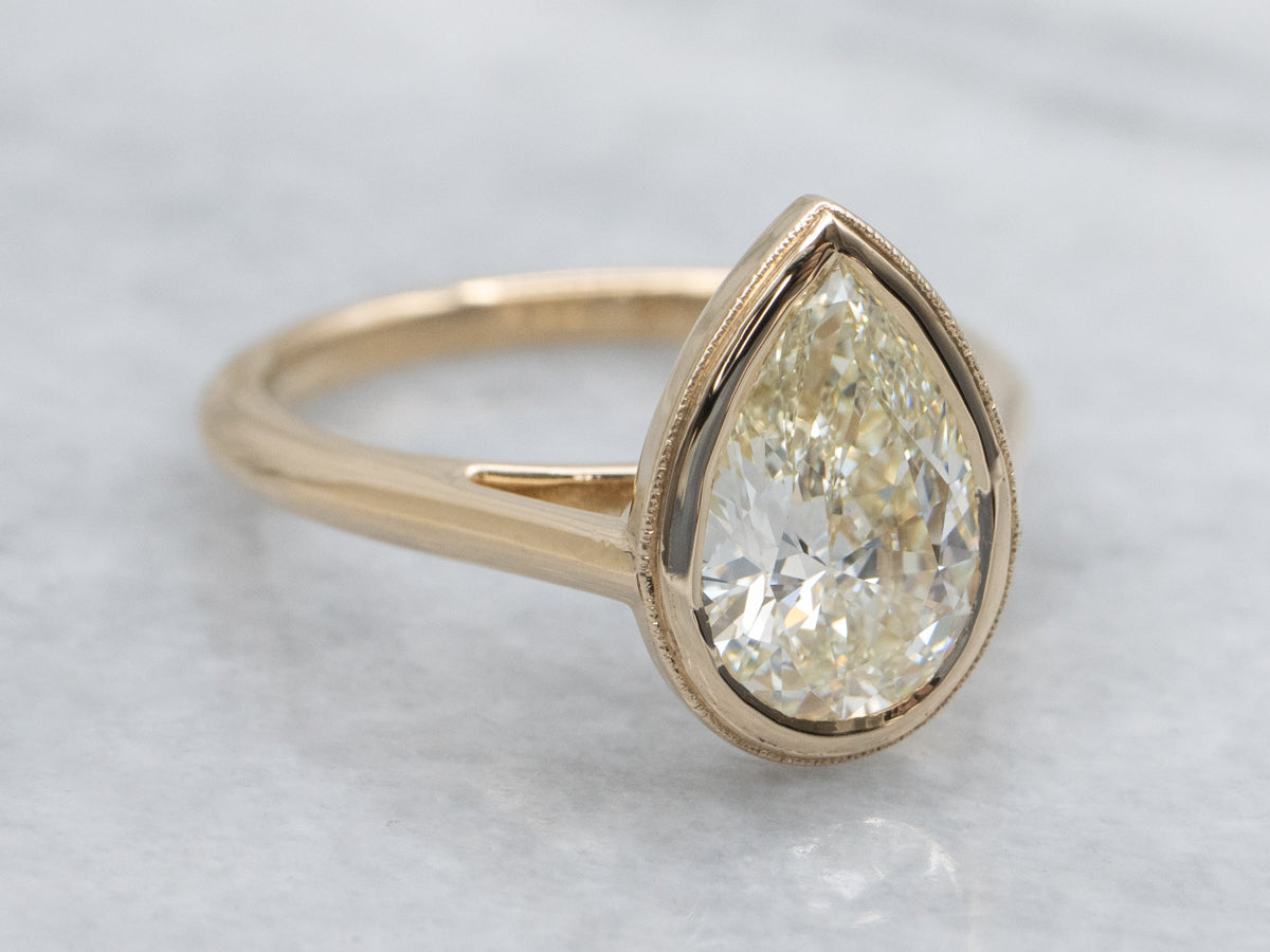 IGI-Certified Modern Pear-Cut Bezel-Set Diamond Solitaire Ring by Elizabeth Henry