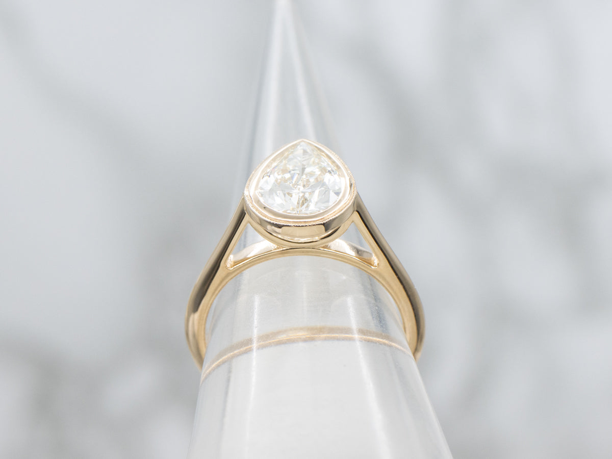 IGI-Certified Modern Pear-Cut Bezel-Set Diamond Solitaire Ring by Elizabeth Henry