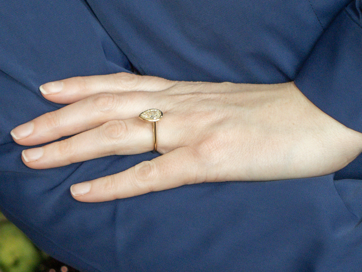 IGI-Certified Modern Pear-Cut Bezel-Set Diamond Solitaire Ring by Elizabeth Henry