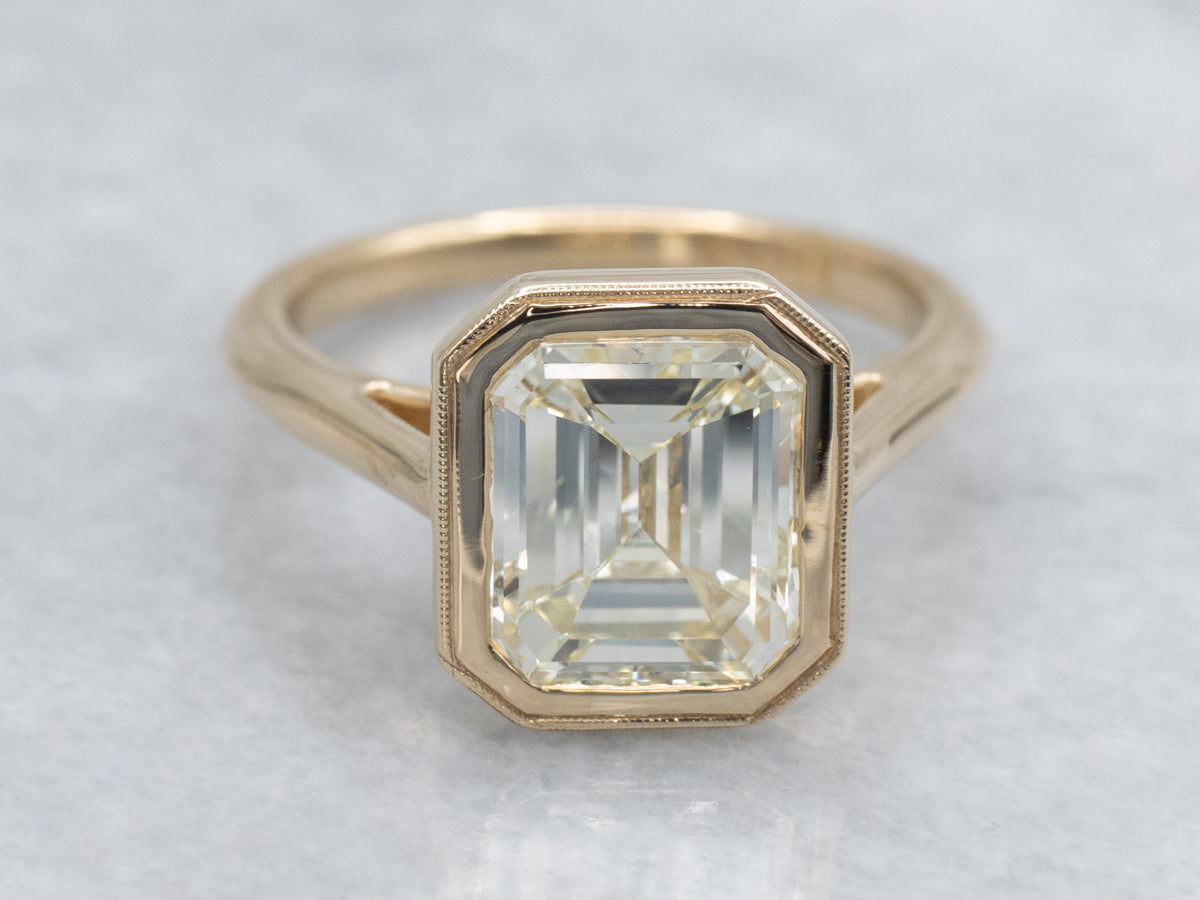 GIA-Certified Modern Emerald-Cut Bezel-Set Diamond Solitaire Ring by Elizabeth Henry
