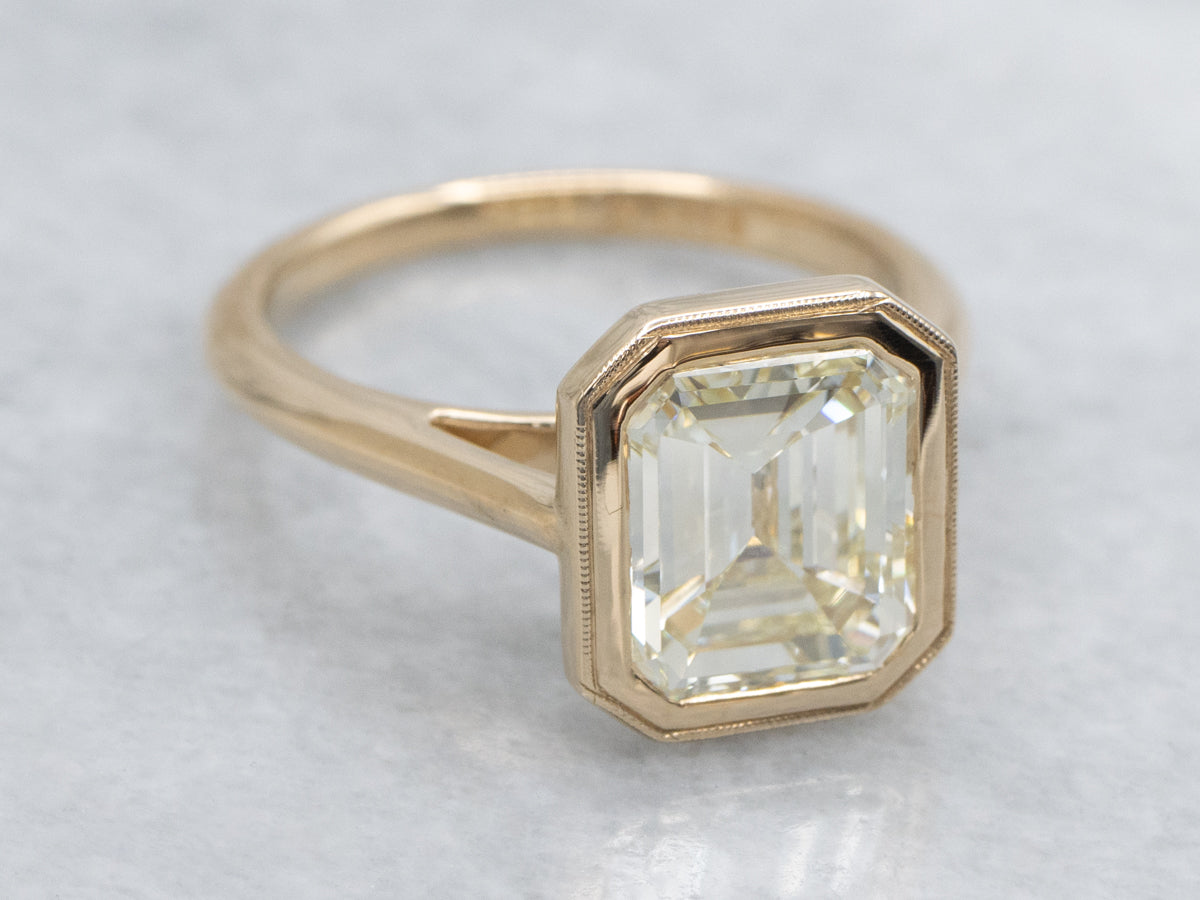 GIA-Certified Modern Emerald-Cut Bezel-Set Diamond Solitaire Ring by Elizabeth Henry