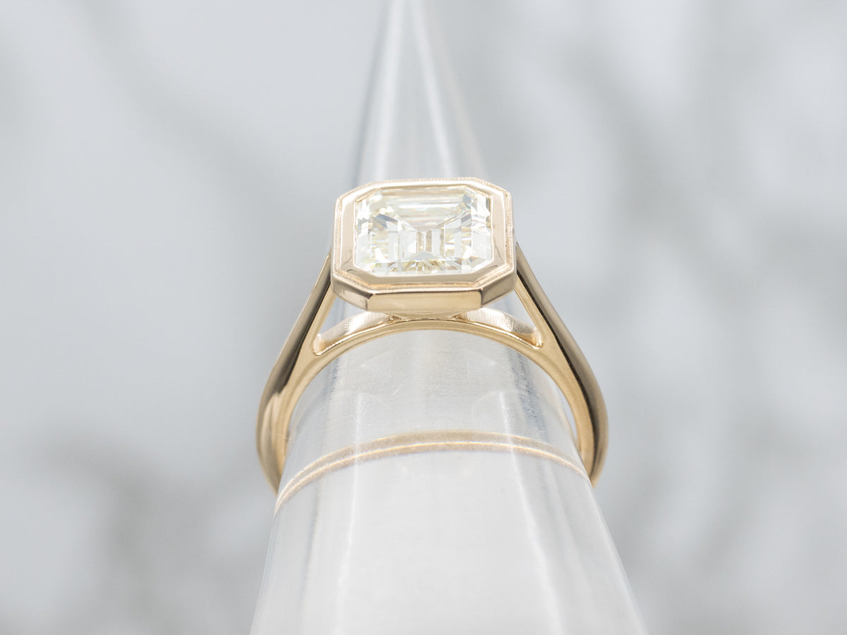 GIA-Certified Modern Emerald-Cut Bezel-Set Diamond Solitaire Ring by Elizabeth Henry