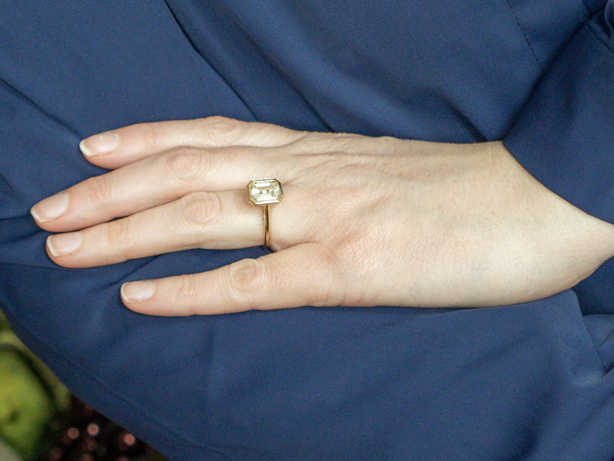 GIA-Certified Modern Emerald-Cut Bezel-Set Diamond Solitaire Ring by Elizabeth Henry