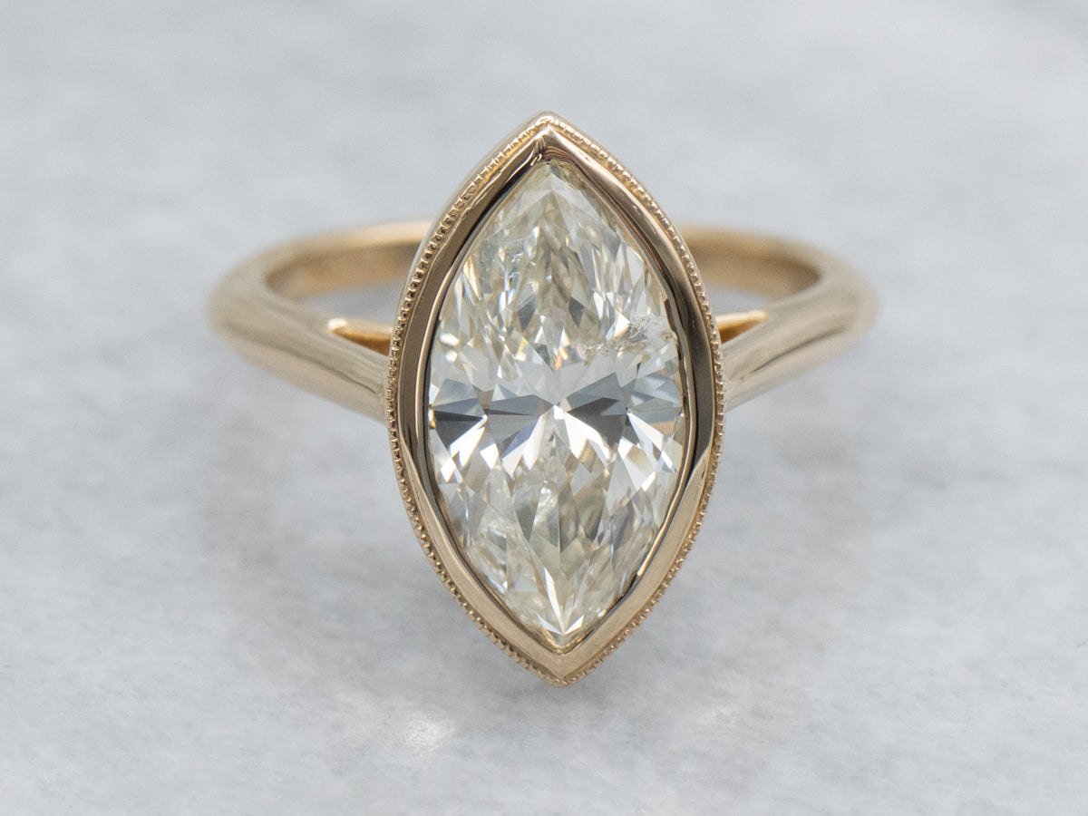 Modern Marquise-Cut Bezel-Set Diamond Solitaire Ring by Elizabeth Henry
