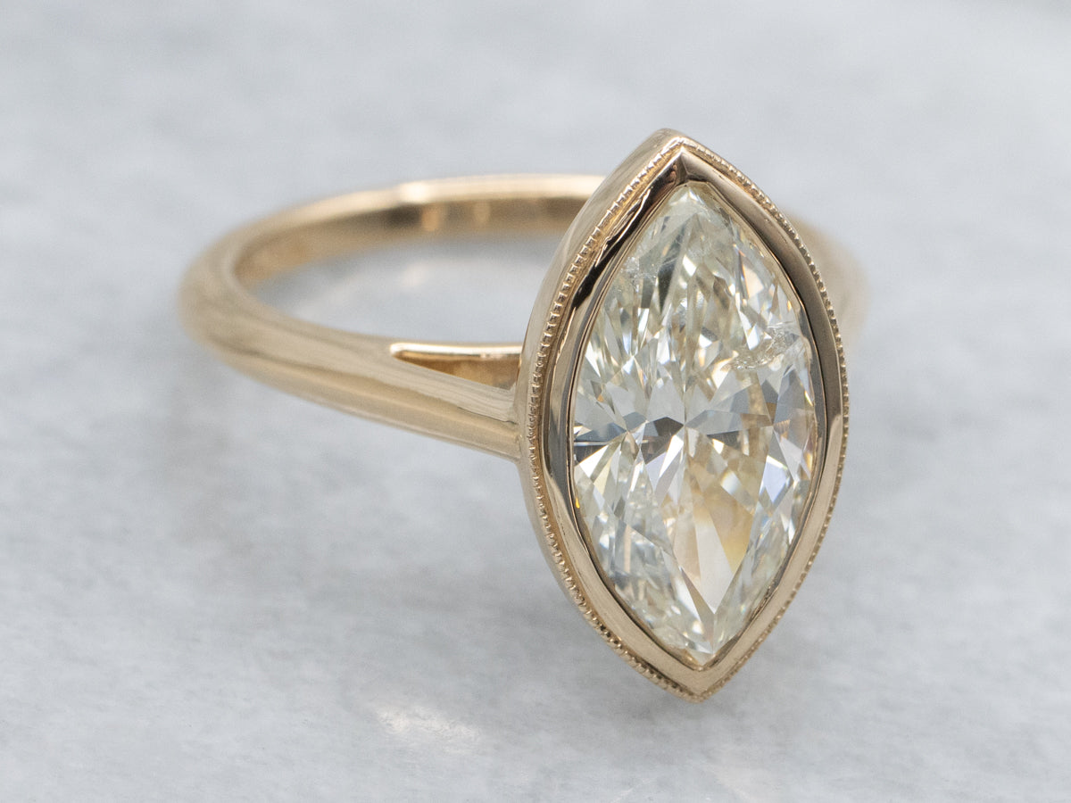 Modern Marquise-Cut Bezel-Set Diamond Solitaire Ring by Elizabeth Henry