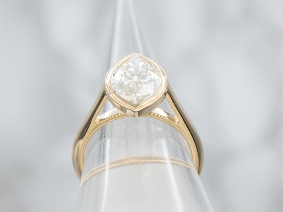 Modern Marquise-Cut Bezel-Set Diamond Solitaire Ring by Elizabeth Henry