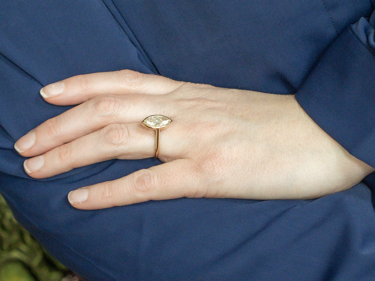 Modern Marquise-Cut Bezel-Set Diamond Solitaire Ring by Elizabeth Henry